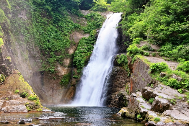 新緑に包まれた秋保大滝